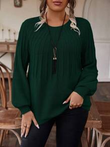 SHEIN LUNE 加大尺碼女士拉格蘭袖毛衣套頭衫 - 墨綠色 - 查看 2