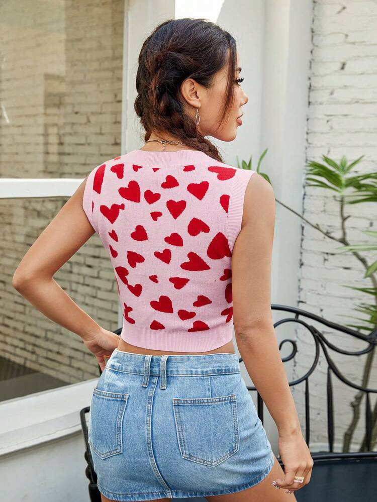 Women's Heart Pattern Sweater Vest,Valentine's Day