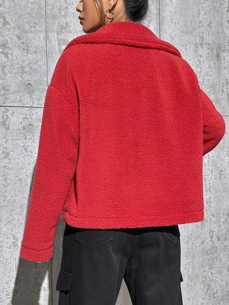 Buttoned Loose-fit Drop Shoulder Solid Color Jacket