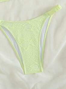 Swim Mod Summer Solid Color Textured Bikini Set - Yellow - View 7