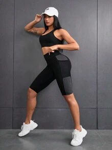 SHEIN Sports 運動短褲，側邊設有網袋口袋，適合騎車女性短褲打底短褲 - 彩色 - 查看 7