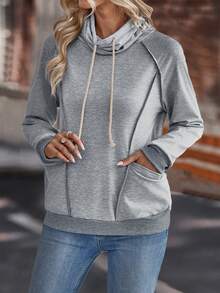 SHEIN LUNE 女性純色拉格蘭袖束口連帽衫 - 深灰色 - 查看 6