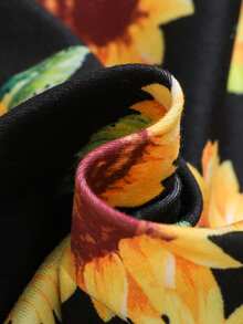 SHEIN Baby Girls' Casual Off Shoulder Sunflower Printed Long Sleeve Top With Flare Pants Set - Yellow - View 5