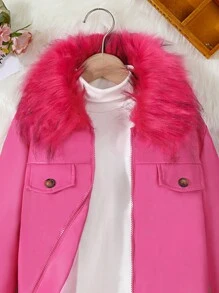 SHEIN Tween Girls Collar Jacket With Mock Pockets - Pink - View 3