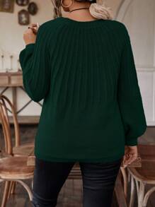 SHEIN LUNE 加大尺碼女士拉格蘭袖毛衣套頭衫 - 墨綠色 - 查看 3