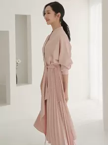 DAZY Women's Batwing Sleeve Dress With Pleated Hem - Pink - View 6