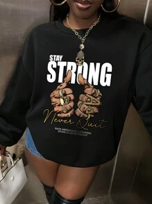 Slaydiva 休閒印花圓領女式運動衫，長袖款 - 黑色 - 查看 6