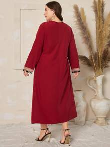 Al Najma Plus Size Long Sleeve Dress With Fringe Hem - Rust Brown - View 5