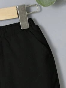 SHEIN Baby Boy Thermal Lined Solid Color Pants With Side Pockets - Black - View 8