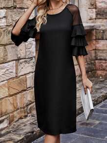 SHEIN Clasi Váy xếp ly tay raglan lưới tương phản cho nữ - màu đen - Xem 5