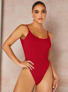 Silquee Backless Spaghetti Strap Bodysuit - Red - View 2