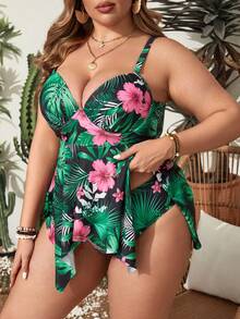 Swim Lushoire Plus Size Women'S Tropical Print Tank Bikini Set - Multicolor - View 4