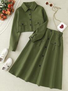 Conjunto De Dos Piezas De Estilo Utilitario Para Niñas Adolescentes De Primavera/otoño