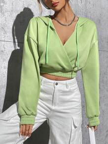 SHEIN Unity 女裝純色下垂肩連帽衫,帶束繩 - 薄荷綠 - 查看 6