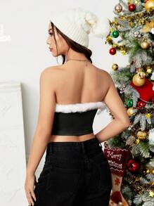 SHEIN EZwear 女士修身上衣,配襯飾邊 - 黑色 - 查看 3