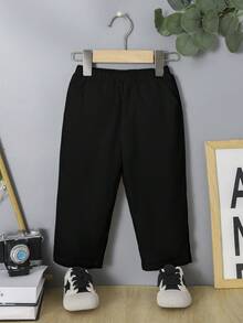SHEIN Baby Boy Thermal Lined Solid Color Pants With Side Pockets - Black - View 4