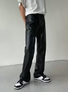Manfinity EMRG 男士寬鬆直筒褲,斜口式口袋 - 黑色 - 查看 3