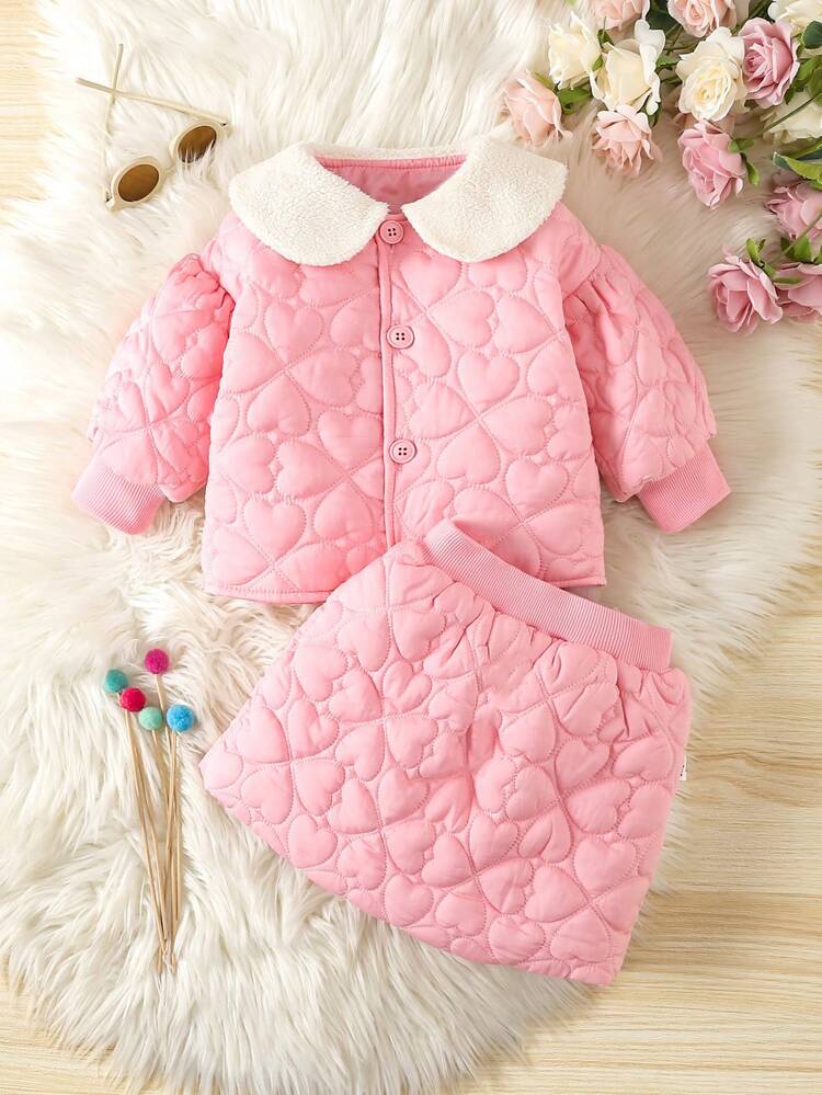 Baby Girls' Heart Quilted Jacket And Skirt Set, Winter