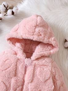 SHEIN Cô Gái Trẻ Hình trái tim áo có mũ Teddy Áo liền quần - Hồng - Xem 7