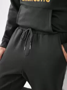 Manfinity VCAY Conjunto De Sudadera Con Capucha Con Cordón Y Pantalones Deportivos Para Hombres, Sueltos Y Con Impresión De Letras - Gris - Ver 6