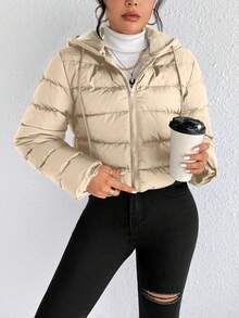 SHEIN Frenchy Women'S Drawstring Hooded Padded Coat - Apricot - View 3