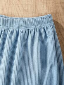 少女舒適寬鬆落肩長袖夾克掛脖上衣和褲子套裝 - 藍色 - 查看 3