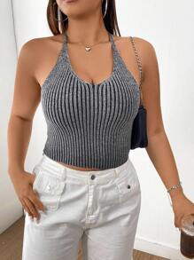 Flirla 大尺寸針織掛脖露背上衣