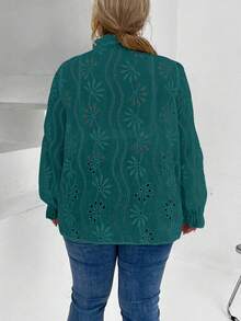 Calvaya Women'S Plus Size Embroidered Shirt With Hollow Out Frilled Hem Collar - Blue - View 2