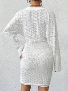 SHEIN Essnce Women's V-neck Textured Dress (chain Not Included) - White - View 4