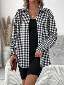 Chiquease Drop Shoulder Gingham Shirt And Tank Top Dress Set Fall Cloth For Women - Multicolor - View 5