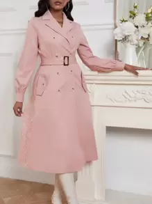 SHEIN Clasi 女性雙排扣腰帶風衣 - 粉色 - 查看 8