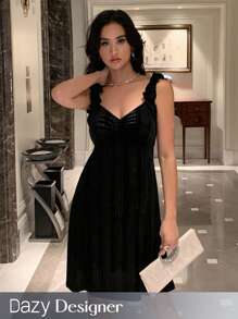 Dazy Designer Women's Sleeveless Dress With Frill Shoulder Straps Prom Dress - Black - View 1