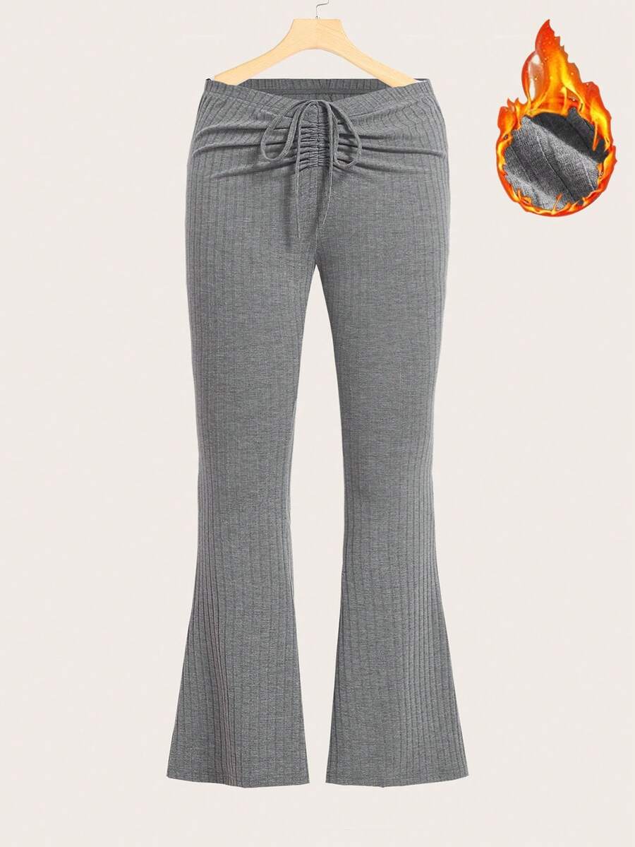 SHEIN CURVE+ Pantalones Acampanados De Talla Grande Con Cintura Elástica - Gris - Ver 1