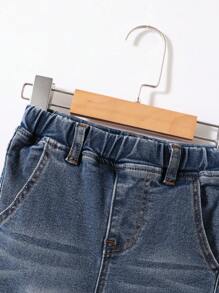 Toddler Boys' Water Washed Denim Jeans With Flap Pockets And Side Stripes - Dark Wash - View 3