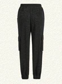 SHEIN EZwear Pantalones de chándal con cintura ajustable y bloques de color - Gris Oscuro - Ver 2