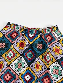 SHEIN VCAY Plus Size Full Floral Print Skirt - Multicolor - View 3