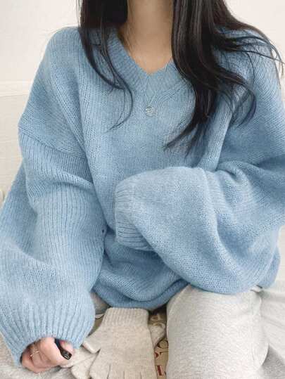 DAZY 纯色落肩毛衣、长袖上衣秋季