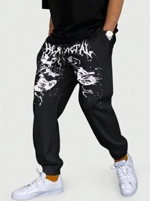Manfinity EMRG Loose Men's Letter And Butterfly Print Sweatpants - Black - View 1