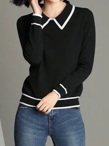 女士休闲长袖撞色边饰高领毛衣