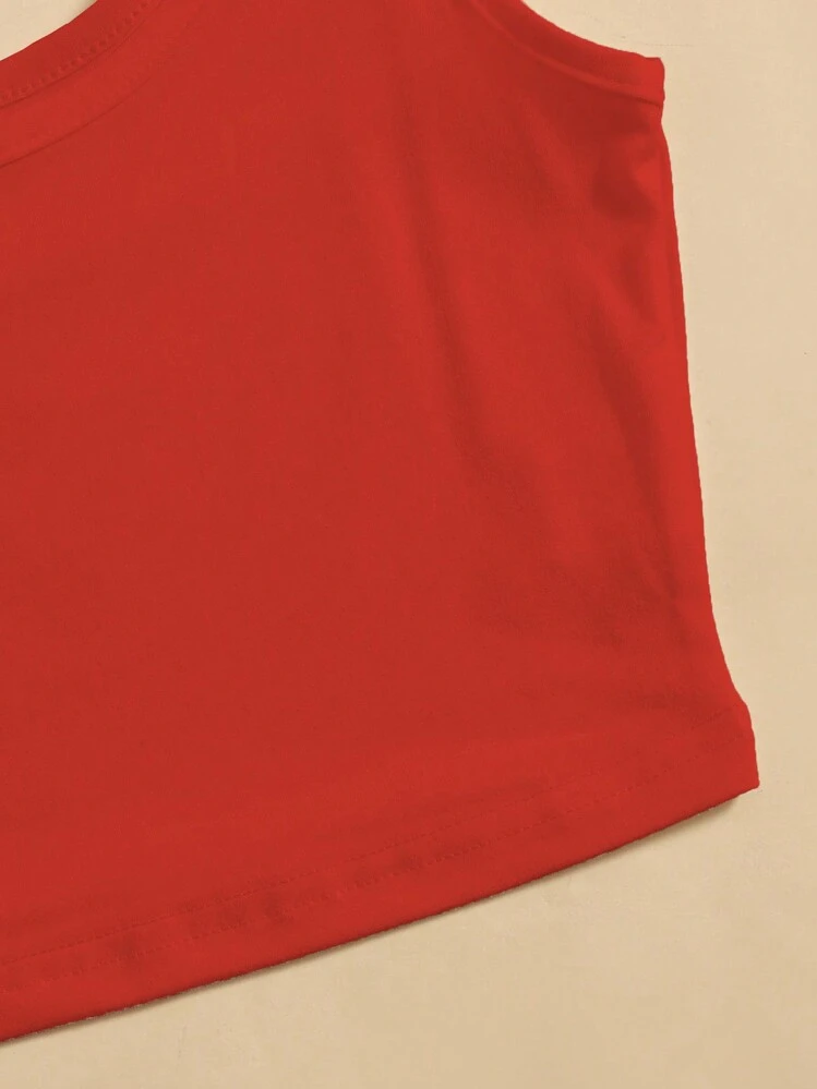 SHEIN Unity Cropped Round Neck Tank Top For New Year Clothes - Red - View 4