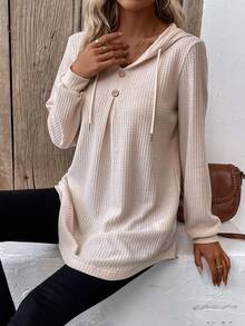 SHEIN LUNE Textured Đan Tay áo dài Áo nỉ - Màu be - Xem 6