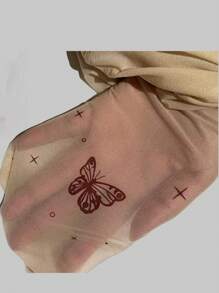 ROMWE Hippie 1pair Women's Butterfly & Cross Patterned Pantyhose, All Seasons