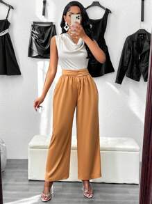 Zolique Women's High Waist Pleated Pants Fall Cloth For Women - Brown - View 1