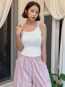 DAZY Solid Lace Up Backless Cami Top - White - View 12