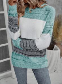 EMERY ROSE Suéter de manga larga con bloque de color para mujer, blusas de manga larga