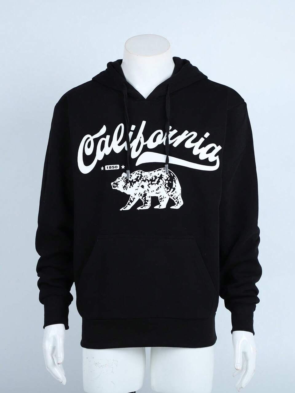 Men'S Plus Size Casual Hooded Sweatshirt With Text Print And Drawstring