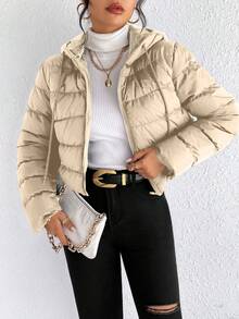 SHEIN Frenchy Women'S Drawstring Hooded Padded Coat - Apricot - View 6