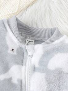 Infant Boys' Cartoon Pattern Stylish Fleece Jumpsuit - Light Grey - View 4