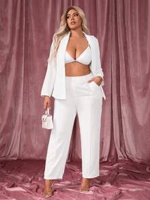 SHEIN SXY 大尺碼女式西裝褲,有口袋設計 - 白色 - 查看 5