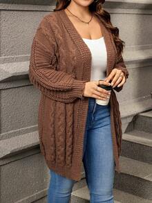 SHEIN LUNE 大尺碼女士寬鬆下垂肩長袖羊毛衫 - 巧克力棕 - 查看 3